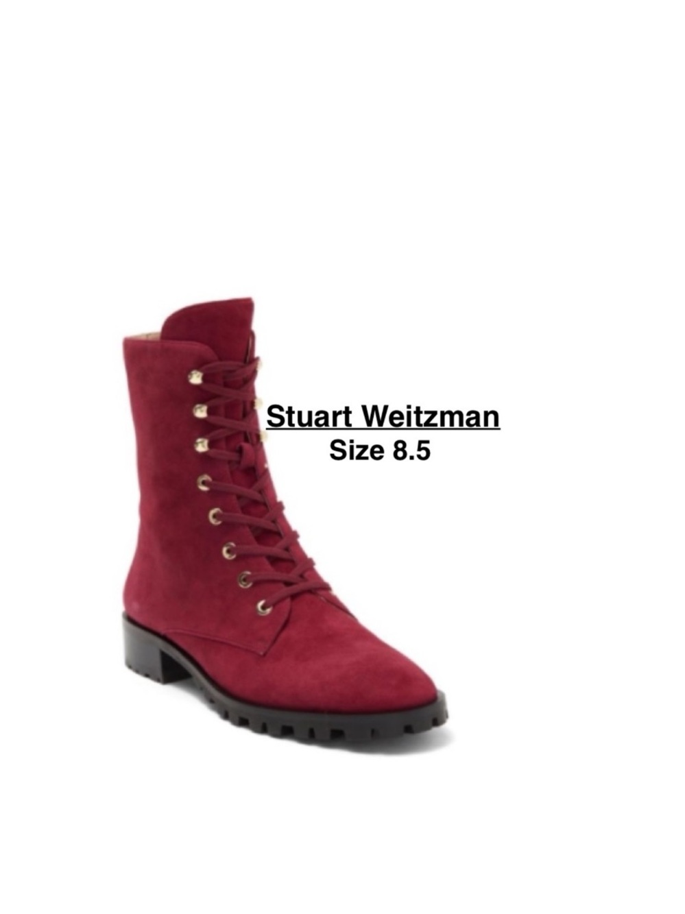 Stuart Weitzman Norrie Lace-up combat suede Boot In Cranberry Size 8.5⭐️⭐️⭐️